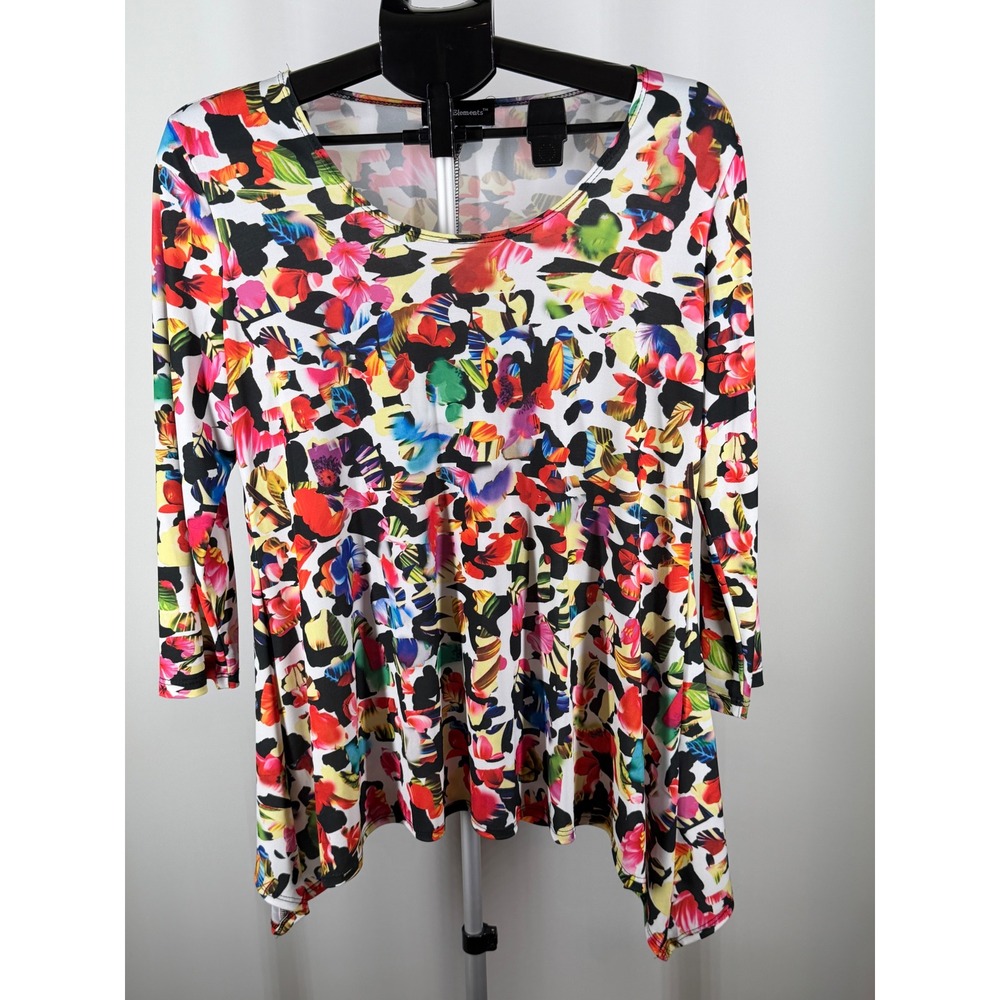 Travel Elements Women Large Multi Color Abstract Floral Tunic Top L